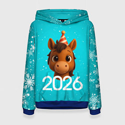 Толстовка-худи женская Голова лошадки, цвет: 3D-синий