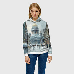 Толстовка-худи женская Санкт-Петербург зимний пейзаж, цвет: 3D-белый — фото 2