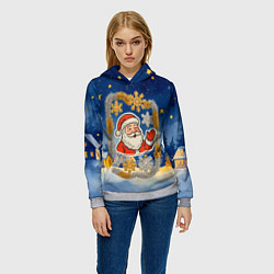 Толстовка-худи женская Санта и гирлянда, цвет: 3D-меланж — фото 2