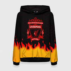Толстовка-худи женская Liverpool огонь спорт, цвет: 3D-черный