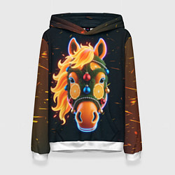 Толстовка-худи женская Новогодняя мандариновая лошадь, цвет: 3D-белый