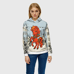 Толстовка-худи женская Красная кокетливая лошадка 2026, цвет: 3D-белый — фото 2