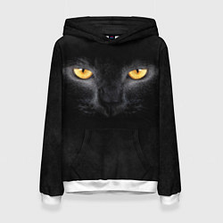 Толстовка-худи женская Черная кошка, цвет: 3D-белый