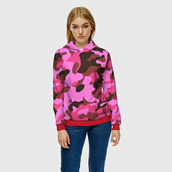 Толстовка-худи женская Камуфляж: розовый/коричневый, цвет: 3D-красный — фото 2