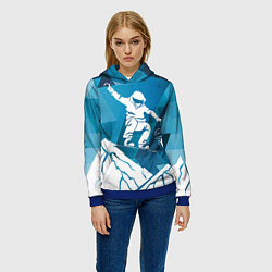Толстовка-худи женская Горы и сноубордист, цвет: 3D-синий — фото 2