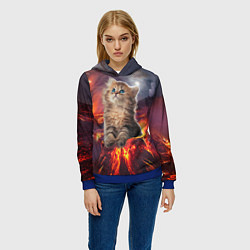 Толстовка-худи женская Кот на вулкане, цвет: 3D-синий — фото 2