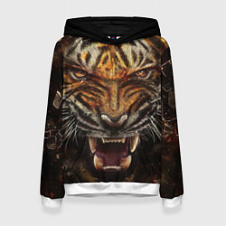 Толстовка-худи женская Разъяренный тигр, цвет: 3D-белый