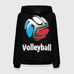 Толстовка-худи женская Волейбольный мяч российский триколор, цвет: 3D-черный