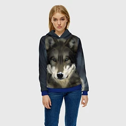 Толстовка-худи женская Зимний волк, цвет: 3D-синий — фото 2