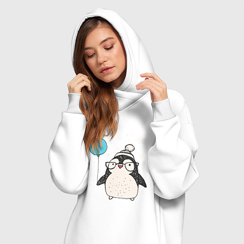 Женская толстовка-платье Пингвин с шариком / Белый – фото 3