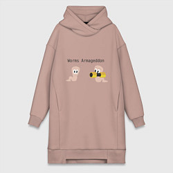 Женское худи-платье Worms armageddon, цвет: пыльно-розовый