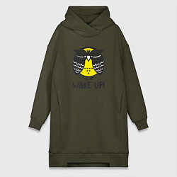 Женское худи-платье Owl: Wake up!, цвет: хаки