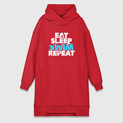 Женское худи-платье Eat sleep swim repeat, цвет: красный