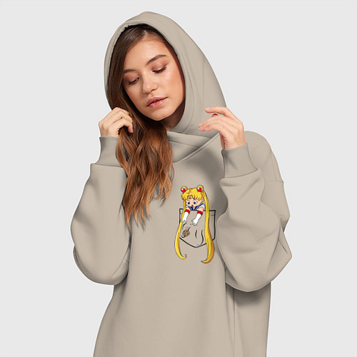 Женская толстовка-платье Little Pocket Moon / Миндальный – фото 3