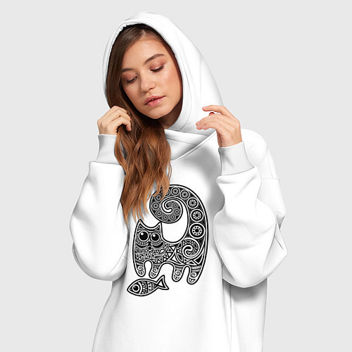 Женская толстовка-платье Кот3 / Белый – фото 3