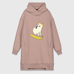 Женское худи-платье Cat no banana meme, цвет: пыльно-розовый