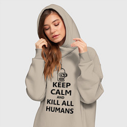 Женское худи-платье Keep Calm & Kill All Humans, цвет: миндальный — фото 2