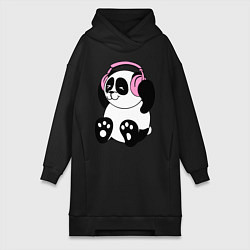 Женское худи-платье Panda in headphones панда в наушниках, цвет: черный