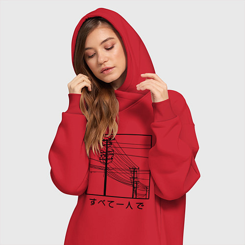 Женская толстовка-платье Японские электросети / Красный – фото 3