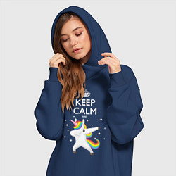 Женское худи-платье Keep Calm & Dab Unicorn, цвет: тёмно-синий — фото 2