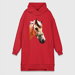 Женское худи-платье Лошадь, цвет: красный