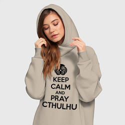 Женское худи-платье Keep Calm & Pray Cthulhu цвета миндальный — фото 2