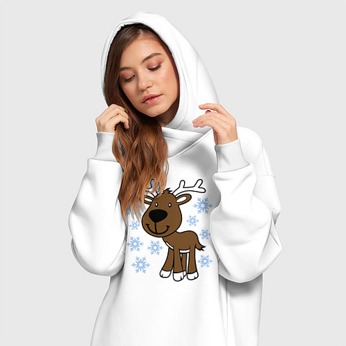 Женская толстовка-платье Олень в снегу / Белый – фото 3