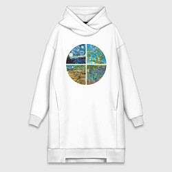 Женское худи-платье Ван Гог Картины, цвет: белый