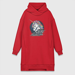 Женское худи-платье Единорог Rock, цвет: красный