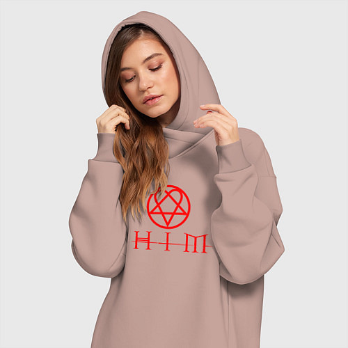 Женская толстовка-платье HIM LOGO RED / Пыльно-розовый – фото 3