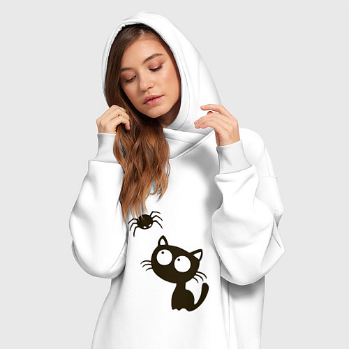 Женская толстовка-платье Котик и паучек / Белый – фото 3