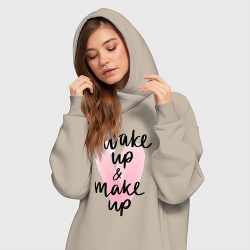 Женская толстовка-платье Wake up & Make up / Миндальный – фото 3