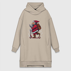 Женское худи-платье Санта на самокате, цвет: миндальный