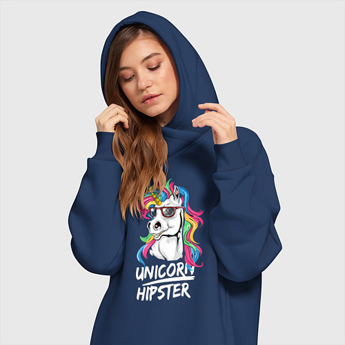 Женская толстовка-платье Unicorn hipster / Тёмно-синий – фото 3