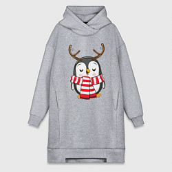 Женское худи-платье Пингвин в шарфике, цвет: меланж