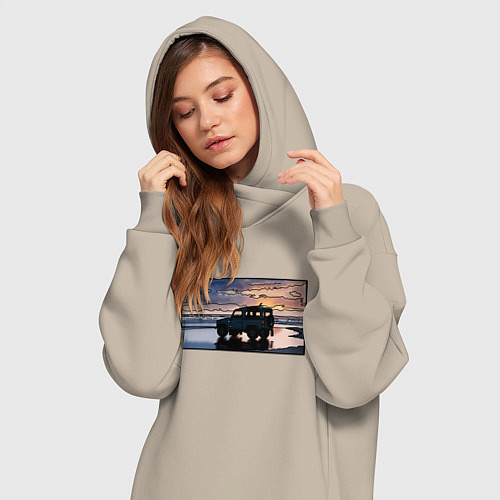 Женская толстовка-платье Land Rover Defender на закате / Миндальный – фото 3