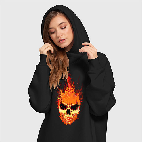 Женская толстовка-платье Fire flame skull / Черный – фото 3