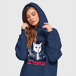 Женское худи-платье Кот Терминатор пародия, цвет: тёмно-синий — фото 2