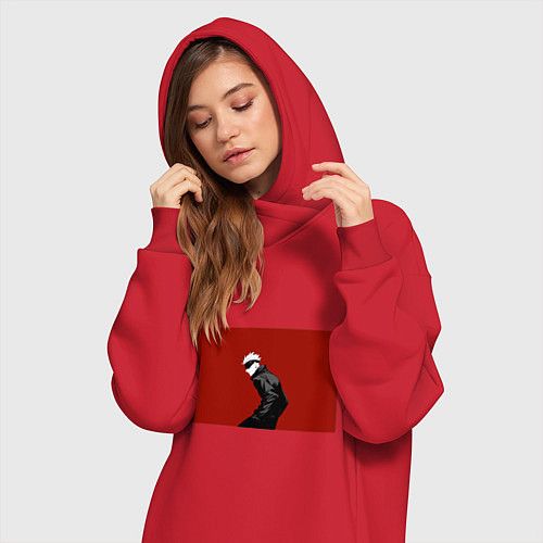 Женская толстовка-платье Годжо Магическая Битва арт02 / Красный – фото 3