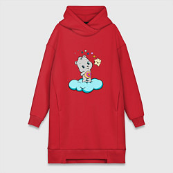 Женское худи-платье Девушка-медведь, цвет: красный