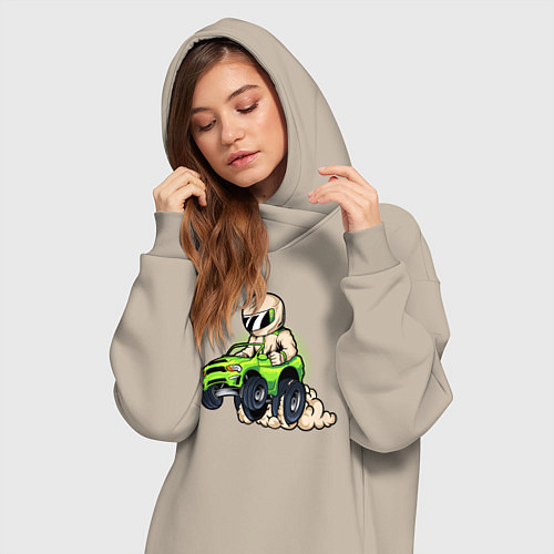 Женская толстовка-платье Мультяшный гонщик на джипе / Миндальный – фото 3