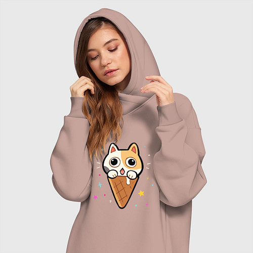 Женская толстовка-платье Ice Cream Cat / Пыльно-розовый – фото 3