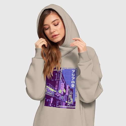 Женская толстовка-платье Neon Asian Street Vaporwave / Миндальный – фото 3