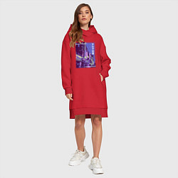 Женское худи-платье Neon Asian Street Vaporwave, цвет: красный — фото 2