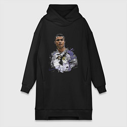 Женское худи-платье Cristiano Ronaldo Manchester United Portugal, цвет: черный