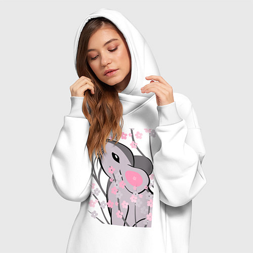 Женская толстовка-платье Мышка и сакура / Белый – фото 3