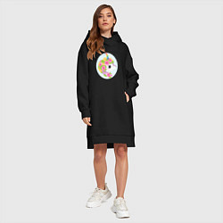 Женское худи-платье Единорог в цветах, цвет: черный — фото 2