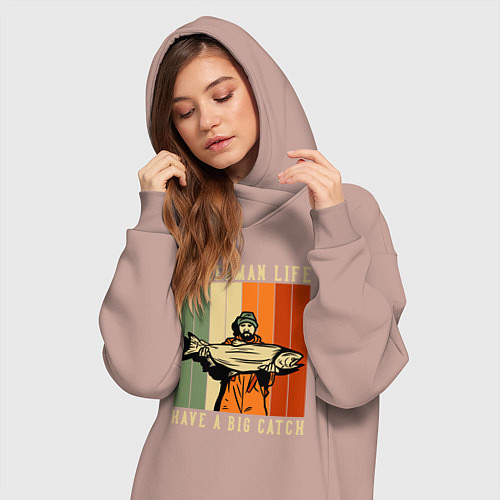 Женская толстовка-платье Рыбалка большой улов / Пыльно-розовый – фото 3