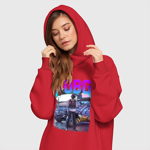 Женская толстовка-платье PUBG NEON ПУБГ НЕОН Z / Красный – фото 3