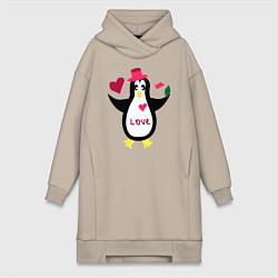 Женское худи-платье Влюбленный пингвин, цвет: миндальный